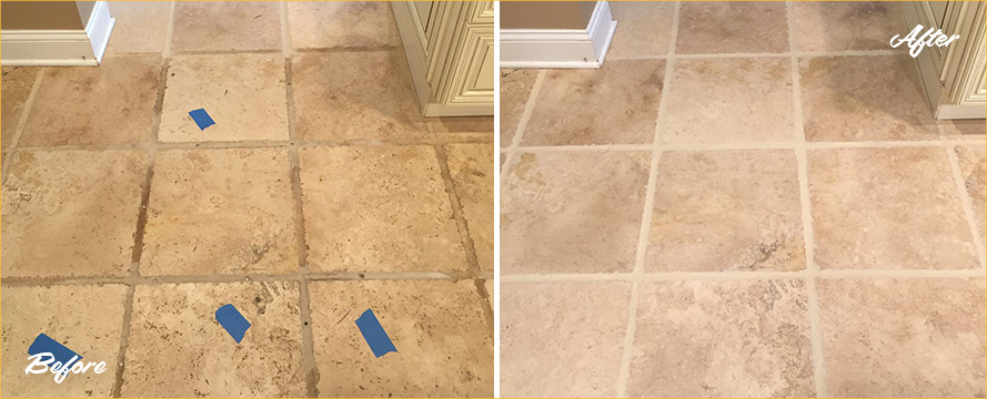 Dining Room Floor Before and After Our Grout Sealing in Marana, AZ