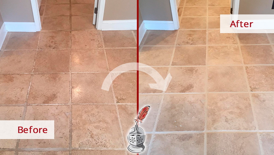 Kitchen Floor Before and After Our Grout Sealing in Marana, AZ