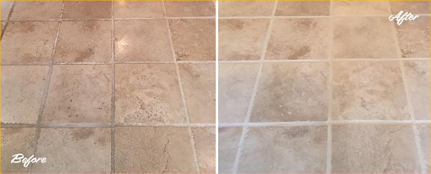 Kitchen Floor Before and After Our Grout Sealing in Marana, AZ