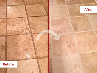 Laundry Floor Before and After Our Grout Sealing in Marana, AZ
