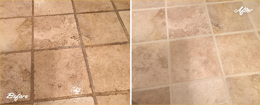 Laundry Floor Before and After Our Grout Sealing in Marana, AZ