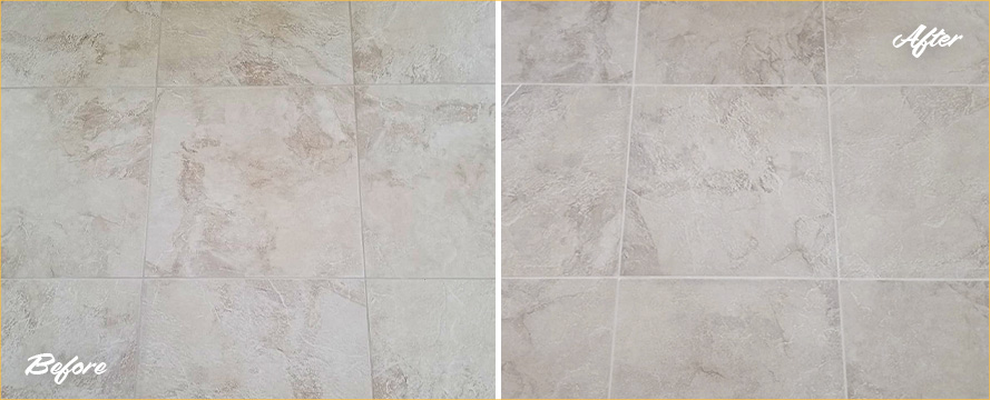 Floor Before and After a Superb Grout Sealing in Vail, AZ