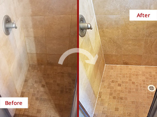 Tile Shower Before and After a Grout Cleaning in Vail