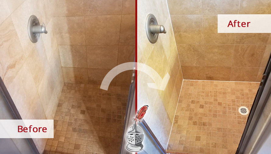 Tile Shower Before and After a Grout Cleaning in Vail