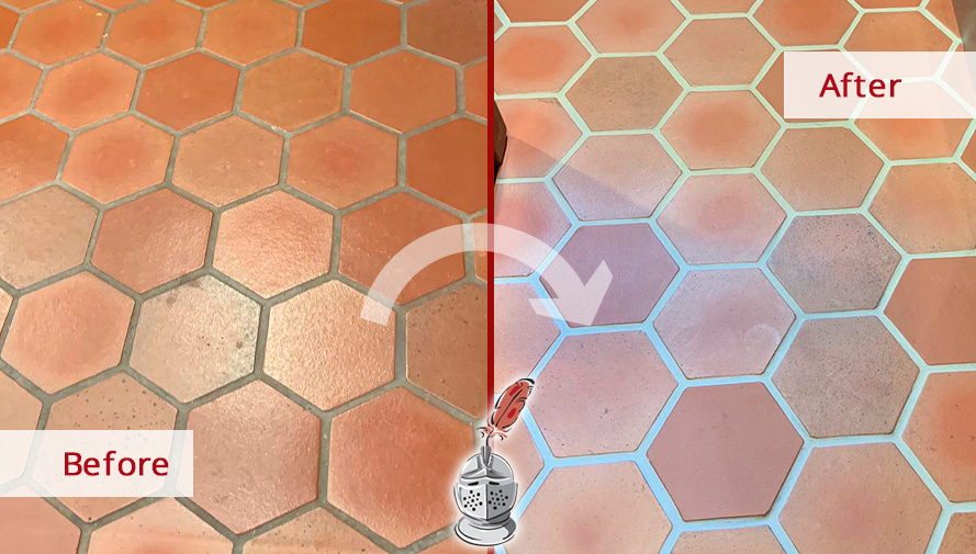 Terracotta Floor Before and After Our Grout Sealing in Catalina Foothills, AZ 