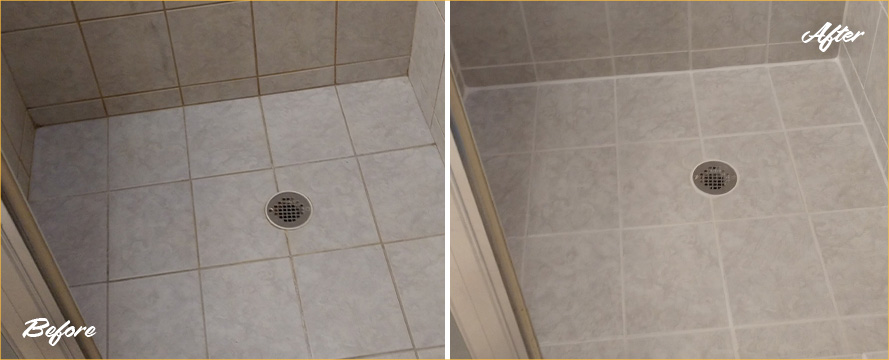 Shower Before and After Our Grout Sealing in Tucson, AZ