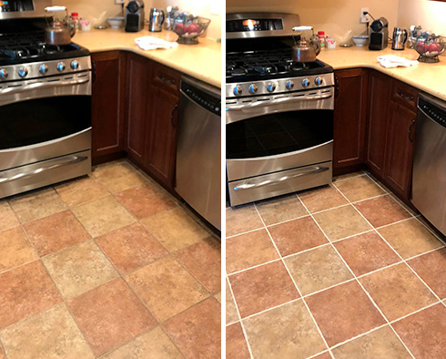 Ceramic Floor Before and After a Grout Cleaning in Casas Adobe