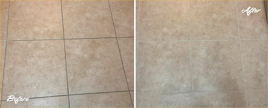 Kitchen Floor Before and After a Grout Sealing in Casas Adobes, AZ