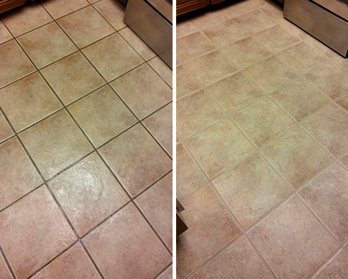 Kitchen Floor Before and After Our Grout Cleaning in Sahuarita, AZ