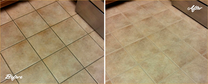 Kitchen Floor Before and After Our Grout Cleaning in Sahuarita, AZ