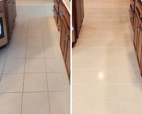 Tile Floor Before and After a Grout Cleaning in Oro Valley