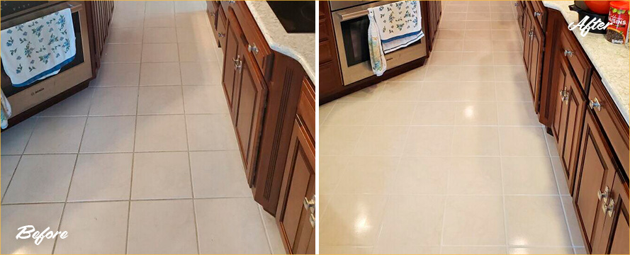 Tile Floor Before and After a Grout Cleaning in Oro Valley