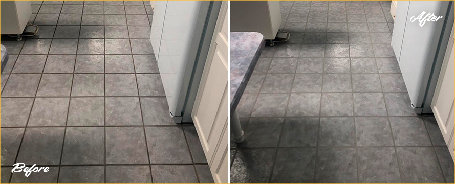 Kitchen Floor Before and After a Grout Cleaning in Tucson, AZ