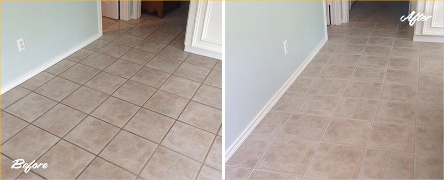 Tile Floor Before and After a Grout Recoloring in Tucson