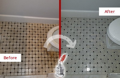 Before and After Picture of a Vail Bathroom Tile and Grout Cleaned to Remove Stains