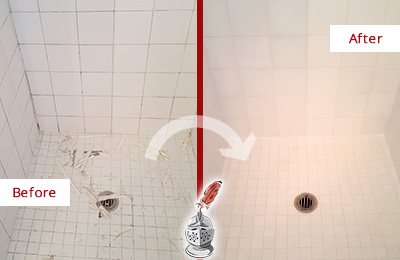 Sir Grout Caulks this Catalina Bathroom Re-Caulked To Repair Damaged Caulking Before and After Picture of a Catalina Bathroom Re-Caulked To Repair Damaged Caulking