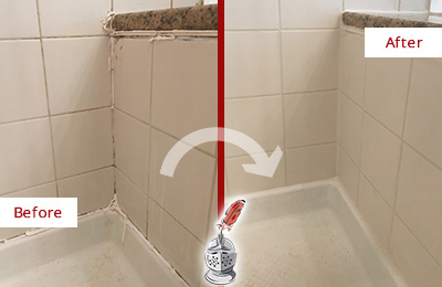 Sir Grout Caulks this Catalina Shower Caulked to Repair Damaged Caulking Before and After Picture of a Catalina Shower Caulked to Repair Damaged Caulking