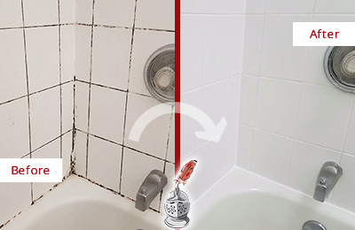 Before and After Picture of a Vail Tub Caulked to Remove and Avoid Mold