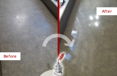 Before and After Picture of a Dull Sahuarita Limestone Countertop Polished to Recover Its Color