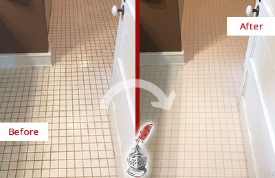 Before and After Picture of a Marana Bathroom Floor Sealed to Protect Against Liquids and Foot Traffic