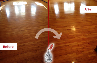 Before and After Picture of a Corona de Tucson Wood Deep Cleaning Service on a Room Floor to Remove Scratches