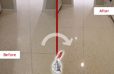 Sir Grout Seals this Tucson Granite Floor for Stone Protection Before and After Picture of a Tucson Granite Floor Sealed for Stone Protection