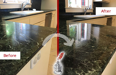 Sir Grout Seals the Stone of this Tucson Granite Kitchen Countertop For Extra Protection Before and After Picture of a Tucson Granite Kitchen Countertop Stone Sealed For Extra Protection