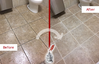 Before and After Picture of a Vail Office Restroom Floor Recolored Grout