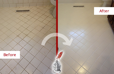 Sir Grout Seals the Grout of this Tucson White Bathroom Floor for Extra Protection Before and After Picture of a Tucson White Bathroom Floor Grout Sealed for Extra Protection