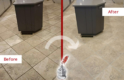 Before and After Picture of a Vail Kitchen Floor Grout Sealed to Remove Stains