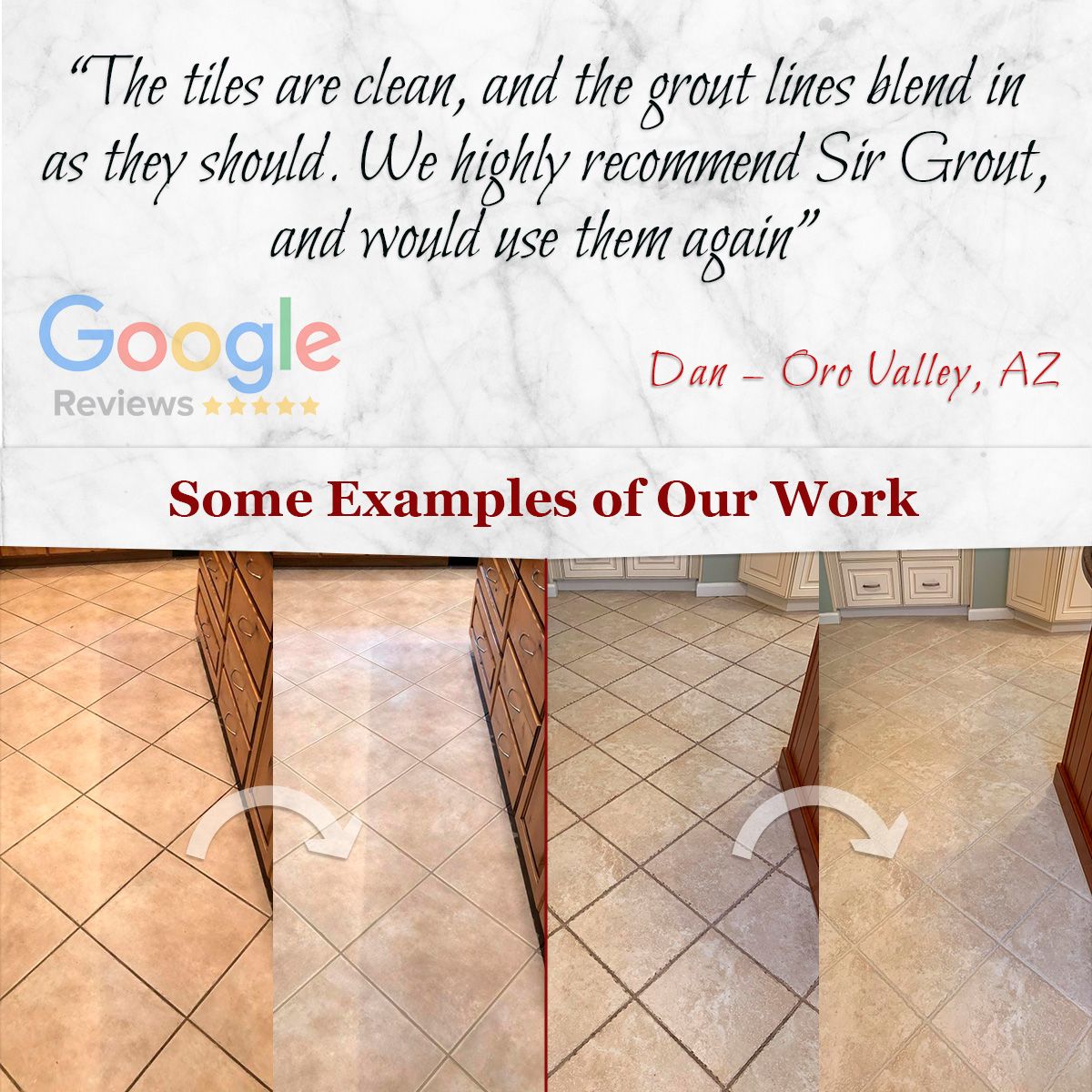 The tiles are clean, and the grout lines blend in as they should. We highly recommend Sir Grout, and would use them again.